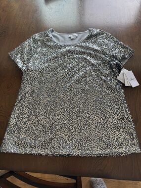 Chaus Silver Sequin Short-Sleeve Tee